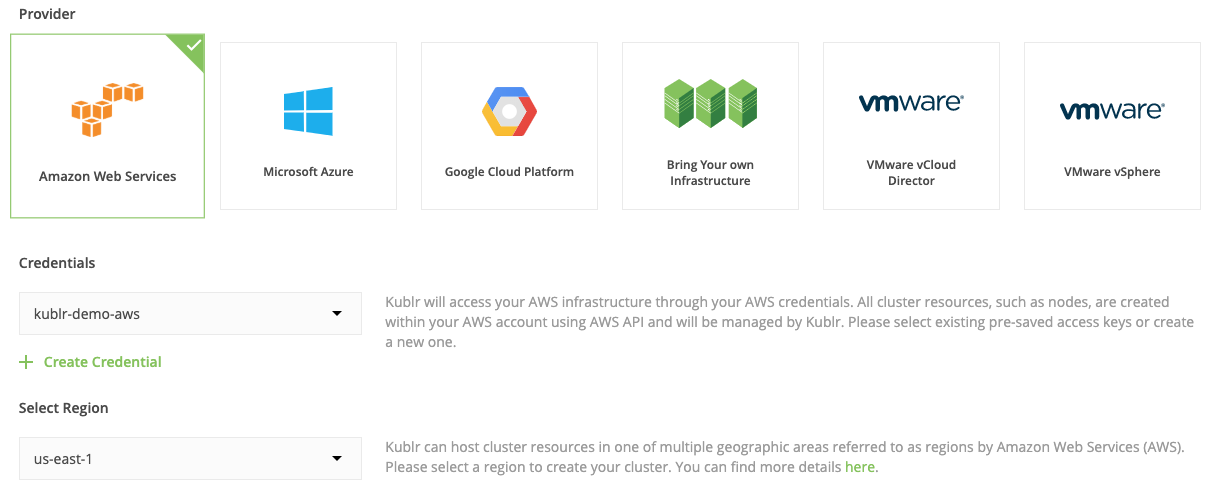 Kublr Dashboard. Add Cluster