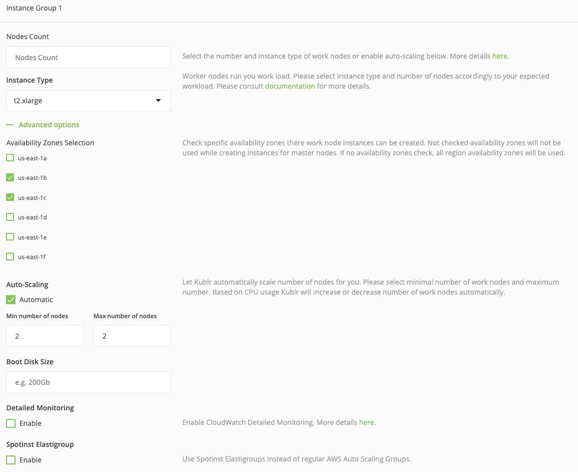 Kublr Dashboard. Node Config