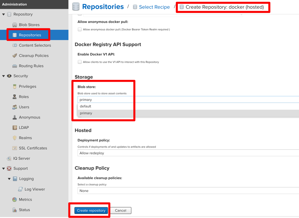 Blob store repository docker
